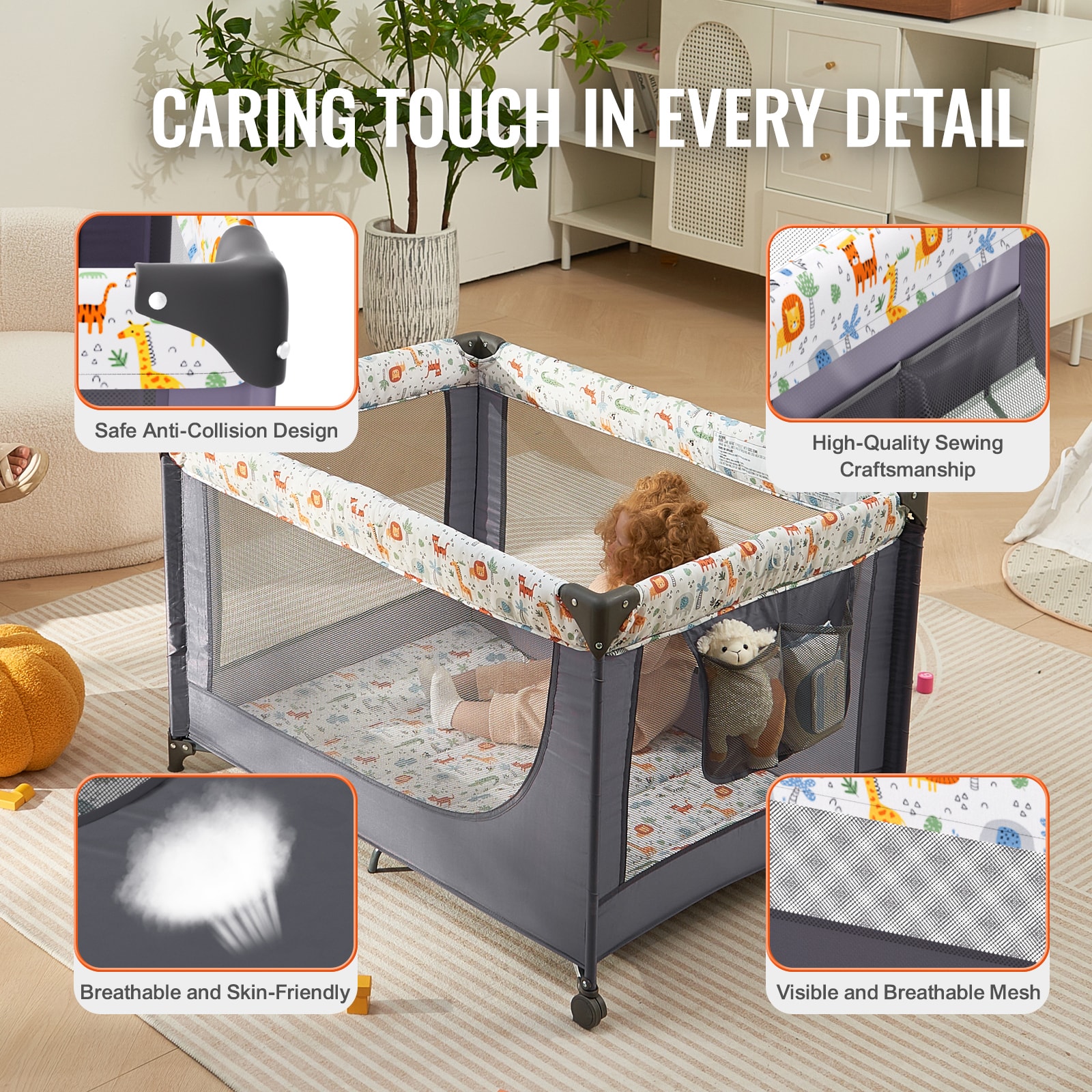 Portable Baby Playpen With Wheels And Quick-folding Mechanism_voghion.com